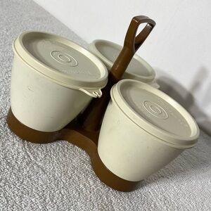 Vintage Tupperware Beige Brown Condiment Caddy Set